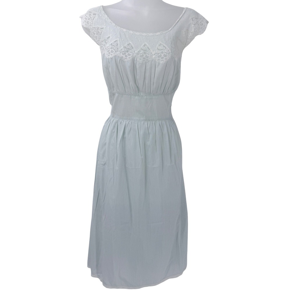 Vtg 60s Godfried house dress sz S semi sheer Yoke lace shabby chic cottage